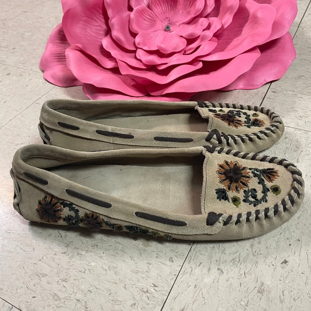 Miu Miu Beige and Brown Moccasins